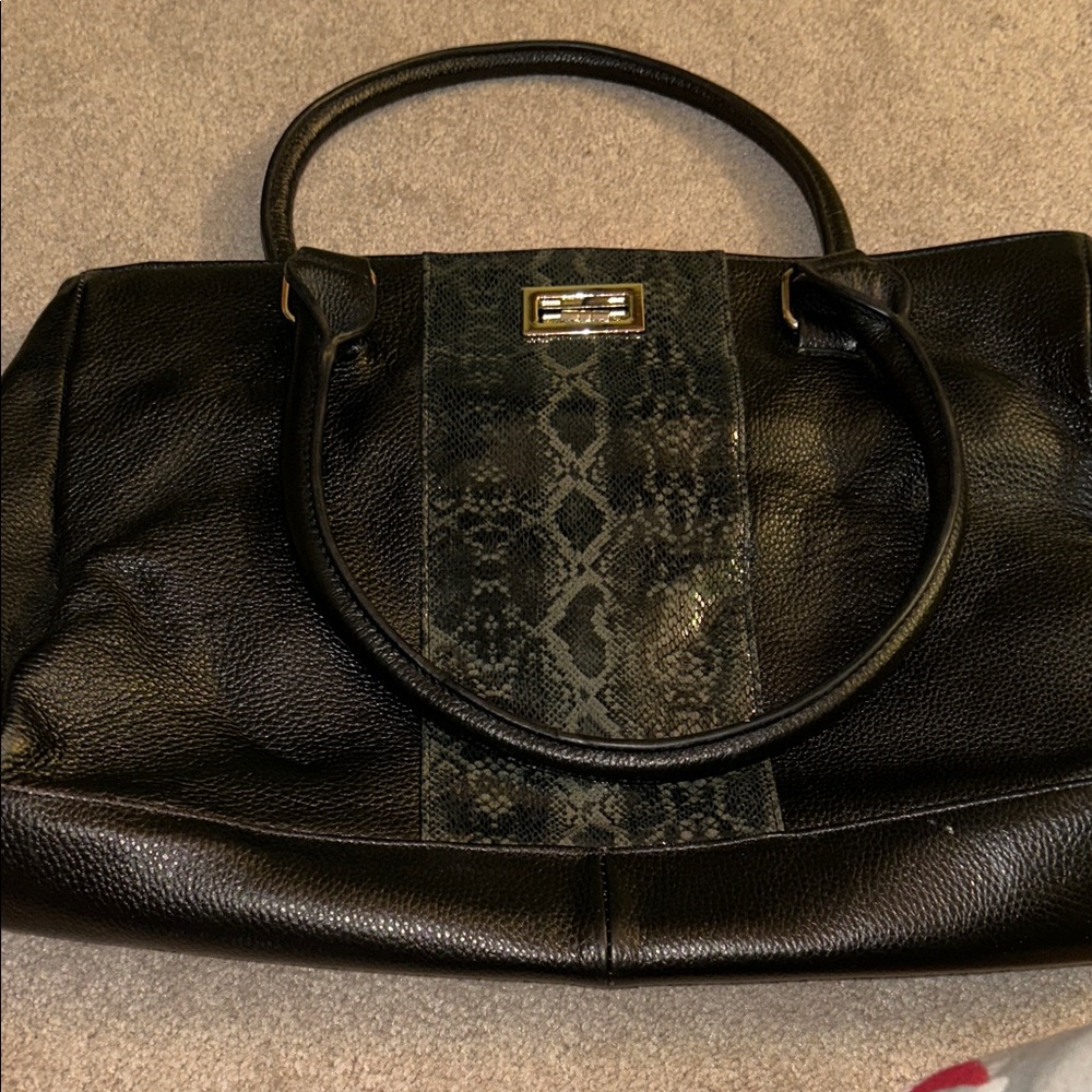 Erica Anenberg Black Leather and Snakeskin Tote Bag